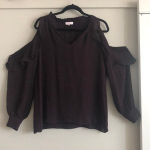 Parker, M, burgundy, cold shoulder blouse.